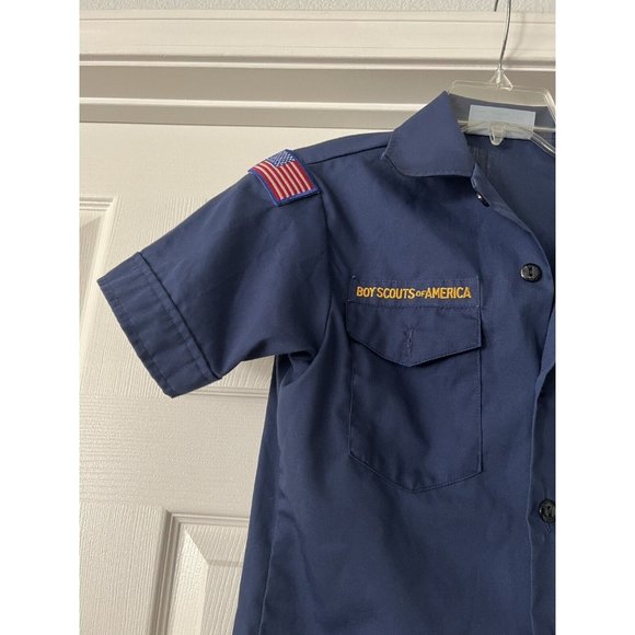 Boy Scouts America Vintage Official Youth Shirt Med Blue Short Sleeve Button Up - Picture 2 of 8
